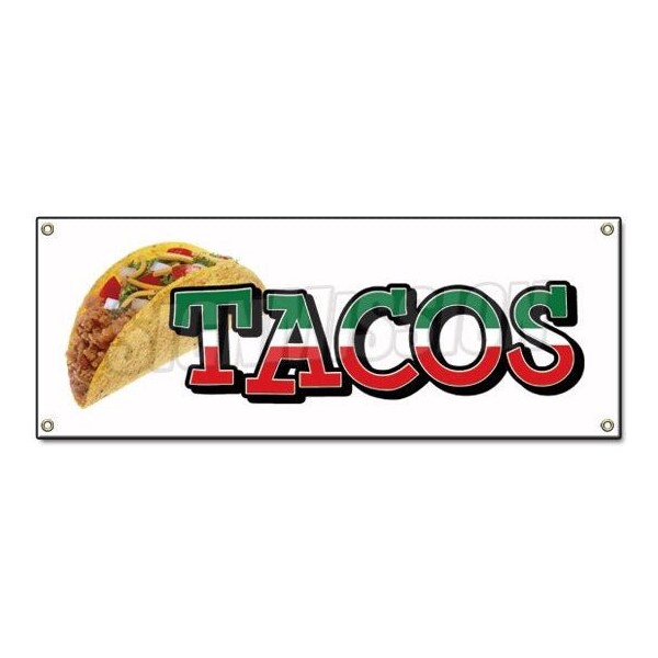 Tacos Banner Heavy Duty 13 Oz Vinyl with Grommets Single Sided